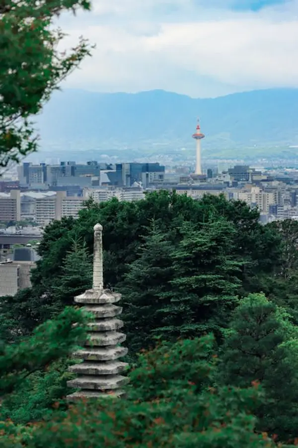 Scenic view of Japan with mountains and cherry blossoms