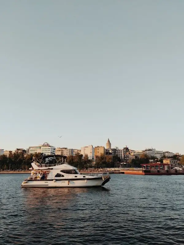 sunset view of a city skyline with a river